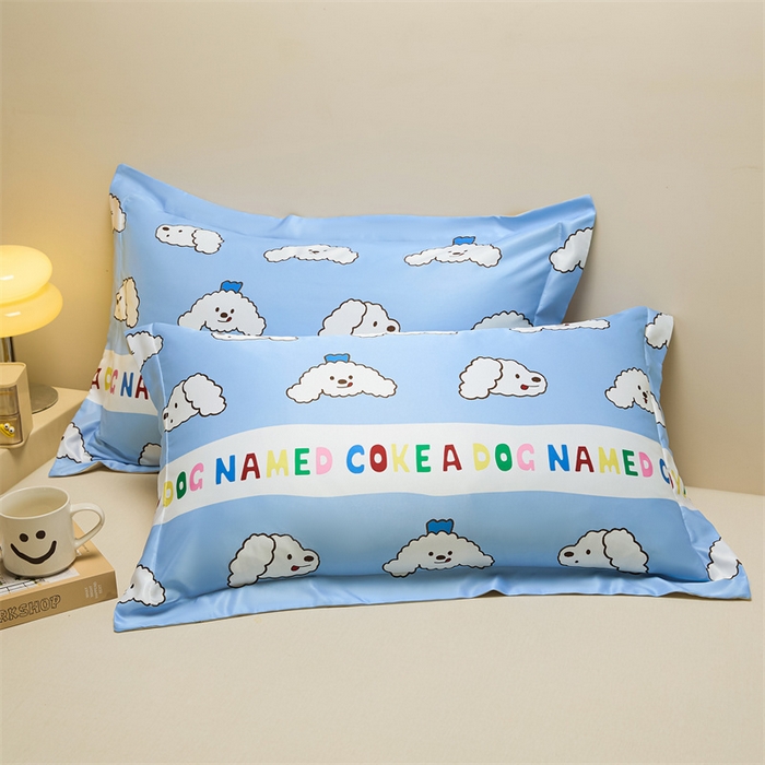 91家纺网 家纺一手货源 找家纺 笙意家纺 2025新款水洗真丝数码印花卡通枕套 coke狗