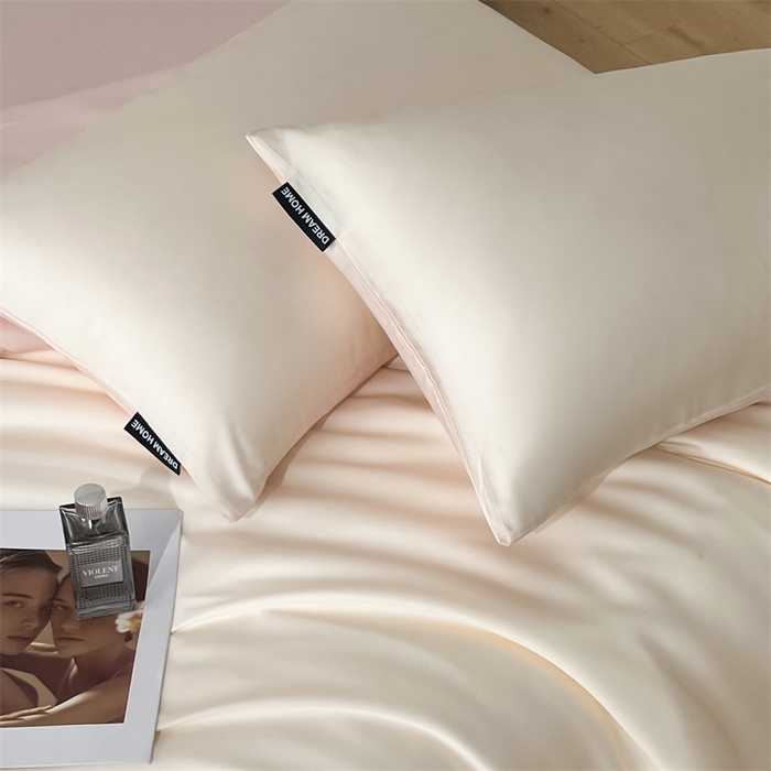 91家纺网 家纺一手货源 找家纺 笙意家纺 2025新款水洗真丝简约时尚四件套-简爱系列 简爱-奶昔白+奶油粉