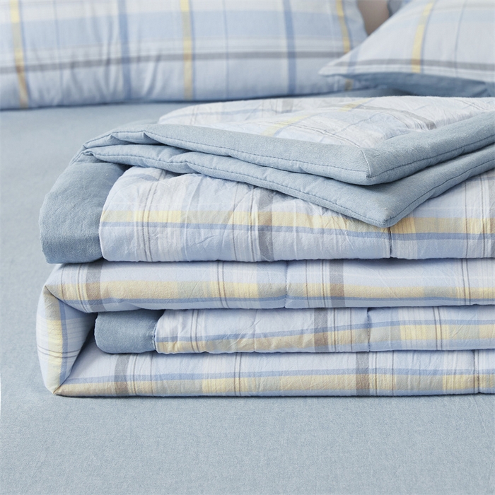 91家纺网 家纺一手货源 找家纺  2025新款A类里外全棉夏凉被100%新疆棉纯棉全棉填充无印格子款空调被全棉夏被 里外全棉-简蓝格