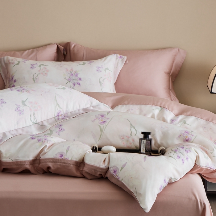 91家纺网 家纺一手货源 找家纺 顾家家居 2026新款莱塞尔兰精天丝印花四件套 茹伊