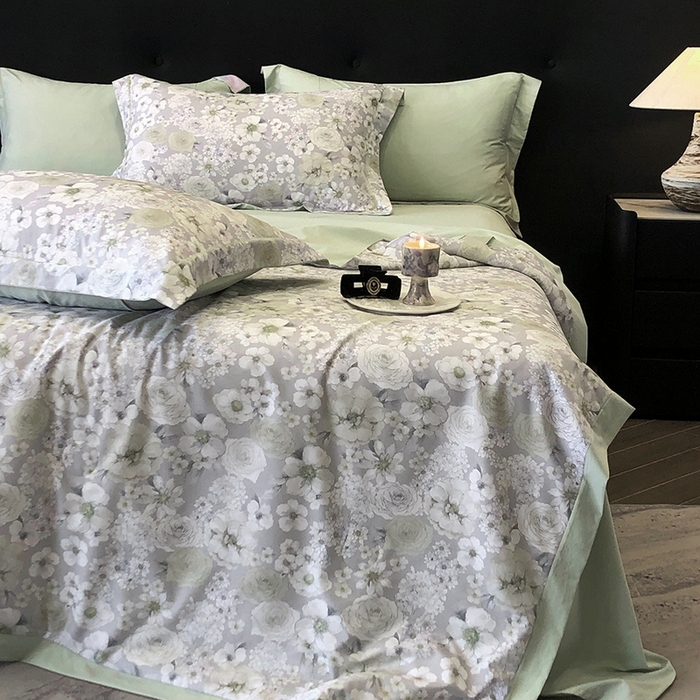 91家纺网 家纺一手货源 找家纺 立奥被业 2025新款雪纺纱夏被超柔数码印花夏被雪纺夏凉被 觅清-浅绿