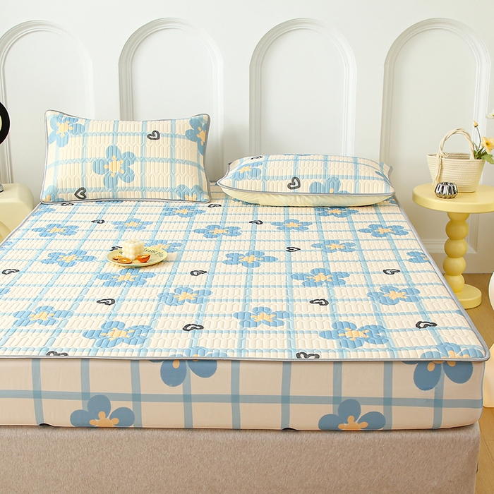 91家纺网 家纺一手货源 找家纺 伊人坊 2025新款A类凉感丝乳胶床笠凉席三件套 花花格调