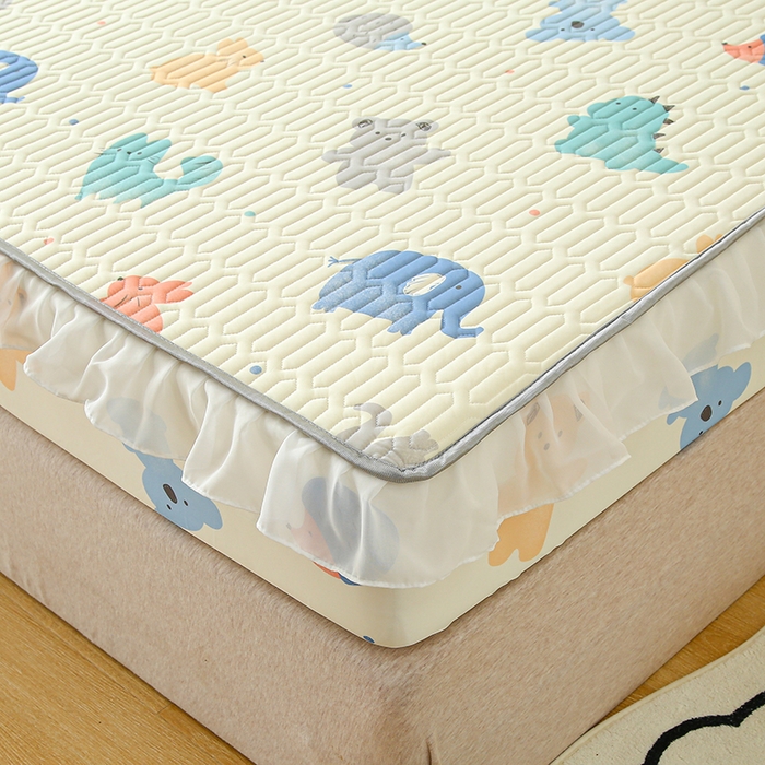 91家纺网 家纺一手货源 找家纺 伊人坊 2025新款A类凉感丝乳胶床笠凉席三件套-花边款 花边-动物园