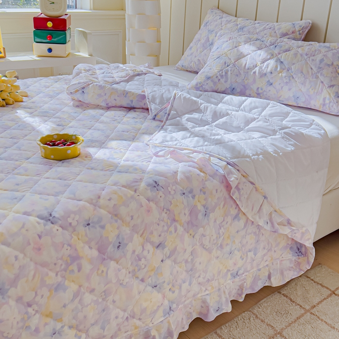 91家纺网 家纺一手货源 找家纺 U品汇 2025新品A类全棉夹棉床盖纯棉100%棉绗缝三件套炕垫褥子13372 G香颂蝶舞