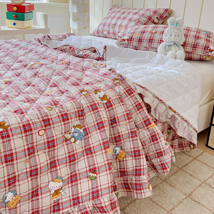 91家纺网 家纺一手货源 找家纺 U品汇 2025新品A类全棉夹棉床盖纯棉100%棉绗缝三件套炕垫褥子13372 G猫咪酱-红