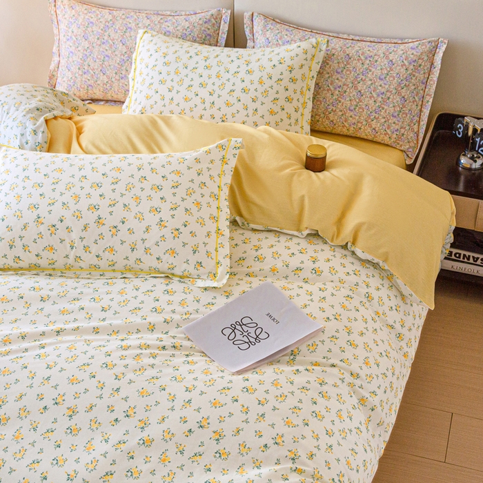 91家纺网 家纺一手货源 找家纺 棉乐町家居 2025新款全棉小清新人字纹四件套 春日碎花