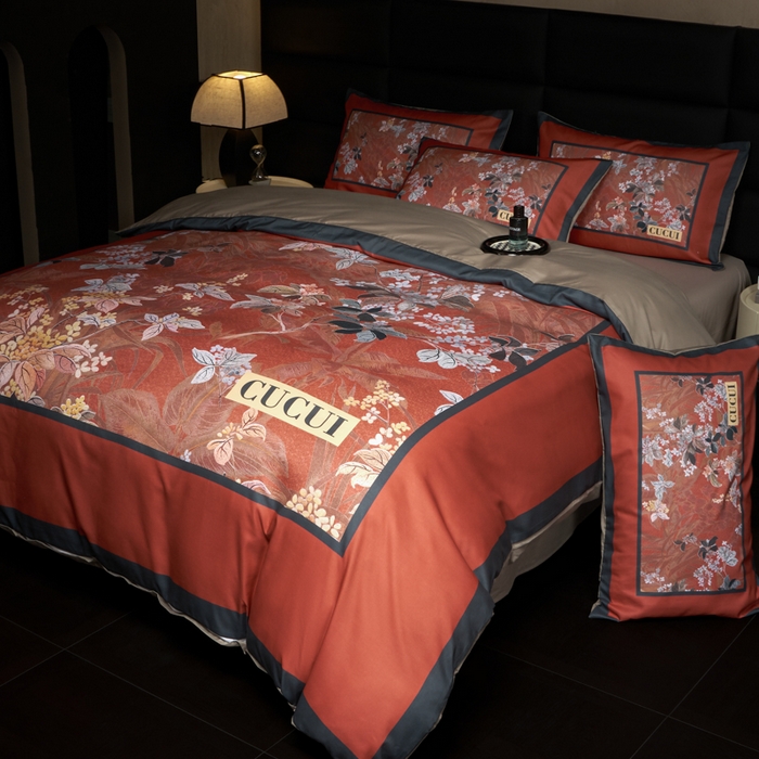 91家纺网 家纺一手货源 找家纺 花沐 2025新款轻奢潮牌亲肤棉纯棉四件套 红古花