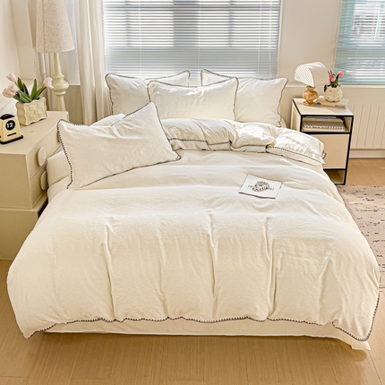 卡普二店 2025新款A类轻奢贝壳绣丝柔缎提花四件套 丝柔缎-奶白