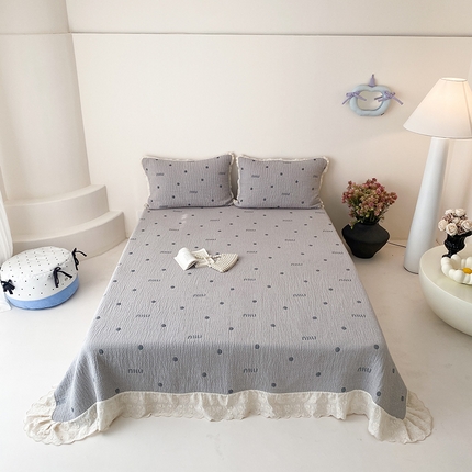 91家纺网 家纺一手货源 找家纺 （总）麻依 2025新款韩国清新全棉纱布床盖三件套