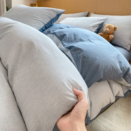 91家纺网 家纺一手货源 找家纺 （总）恋人优选 2025新款条纹全棉水洗四件套