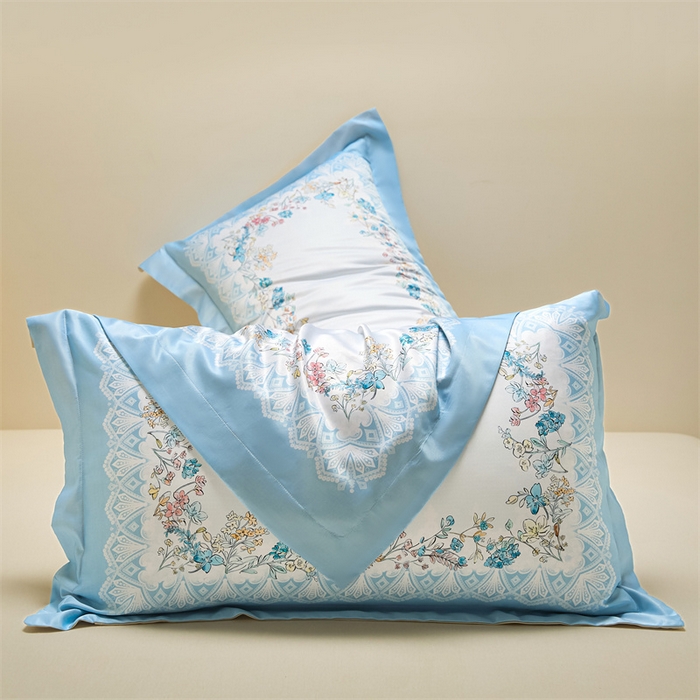 91家纺网 家纺一手货源 找家纺 笙意家纺 2025新款水洗真丝数码印花卡通枕套 花园梦境