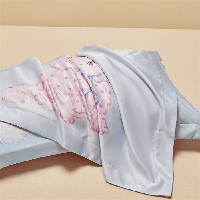 91家纺网 家纺一手货源 找家纺 笙意家纺 2025新款水洗真丝数码印花卡通枕套 可爱猫