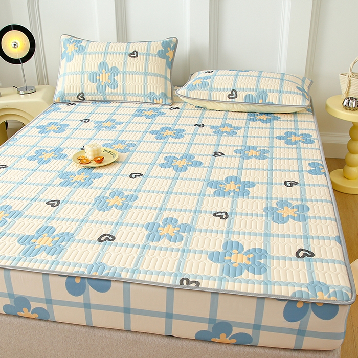 91家纺网 家纺一手货源 找家纺 伊人坊 2025新款A类凉感丝乳胶床笠凉席三件套 花花格调