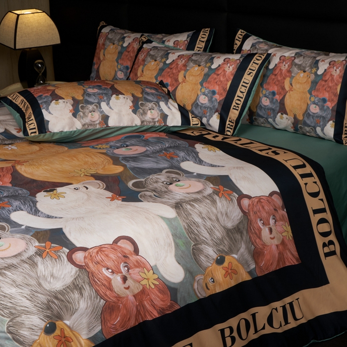 91家纺网 家纺一手货源 找家纺 花沐 2025新款轻奢潮牌亲肤棉纯棉四件套 美美熊