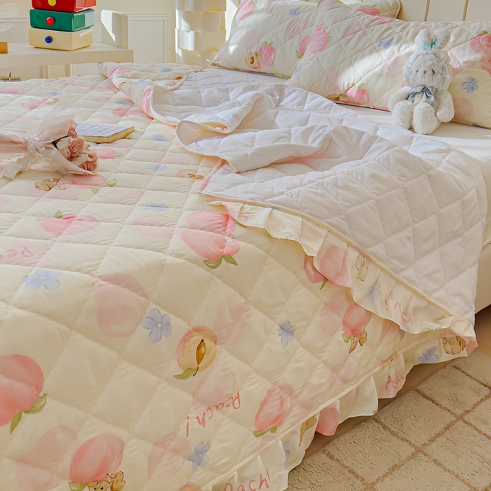 91家纺网 家纺一手货源 找家纺 U品汇 2025新品A类全棉夹棉床盖纯棉100%棉绗缝三件套炕垫褥子13372 G蜜桃松鼠