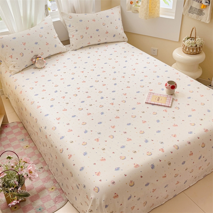 91家纺网 家纺一手货源 找家纺 名兮-2025新款全棉双层纱床单 双层纱-蛋糕派对