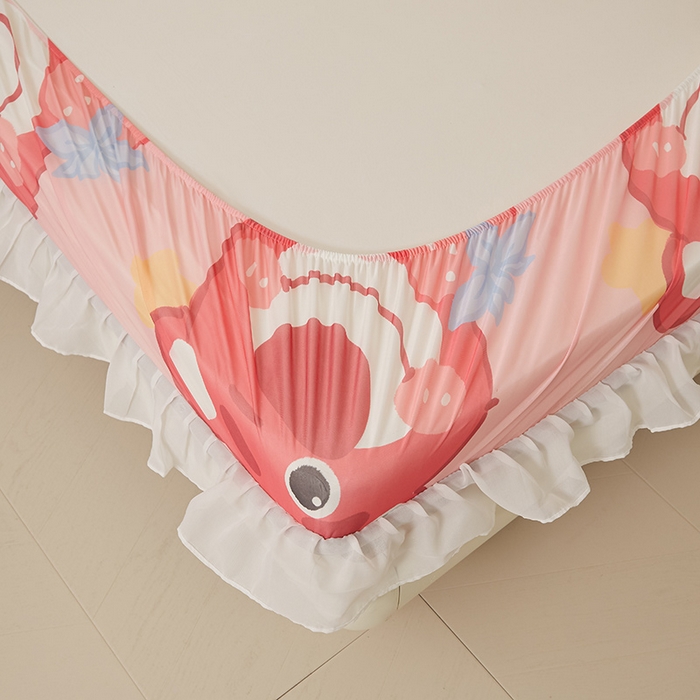 91家纺网 家纺一手货源 找家纺 伊人坊 2025新款A类凉感丝乳胶床笠凉席三件套-花边款 花边-草莓熊