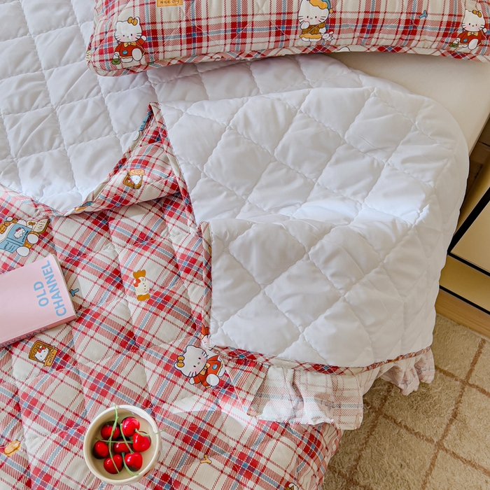 91家纺网 家纺一手货源 找家纺 U品汇 2025新品A类全棉夹棉床盖纯棉100%棉绗缝三件套炕垫褥子13372 G猫咪酱-红