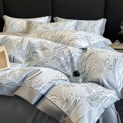 91家纺网 家纺一手货源 找家纺 金阳光 2025新款数码印花水洗冰丝四件套 知夏-高级灰