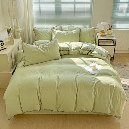 卡普二店 2025新款A类轻奢贝壳绣丝柔缎提花四件套 丝柔缎-黄绿
