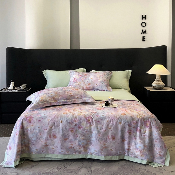 91家纺网 家纺一手货源 找家纺 立奥被业 2025新款雪纺纱夏被超柔数码印花夏被雪纺夏凉被 安娜-浅绿