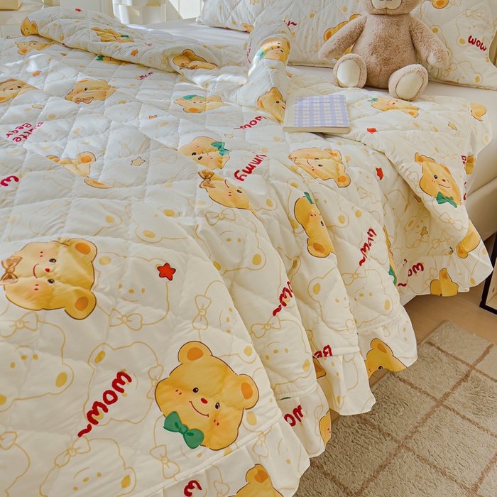 91家纺网 家纺一手货源 找家纺 U品汇 2025新品A类全棉夹棉床盖纯棉100%棉绗缝三件套炕垫褥子13372 G瑞迪熊