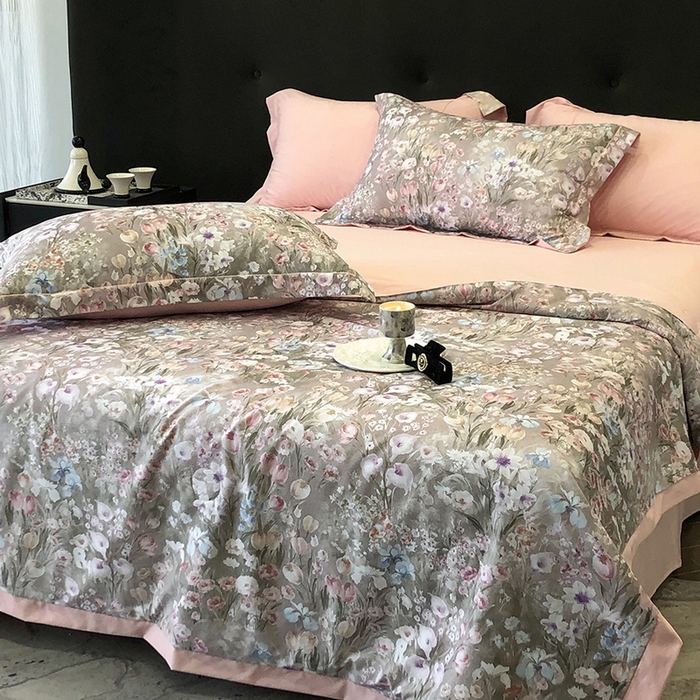 91家纺网 家纺一手货源 找家纺 立奥被业 2025新款雪纺纱夏被超柔数码印花夏被雪纺夏凉被 绽放-水粉