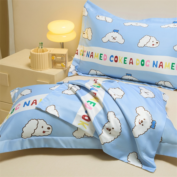 91家纺网 家纺一手货源 找家纺 笙意家纺 2025新款水洗真丝数码印花卡通枕套 coke狗