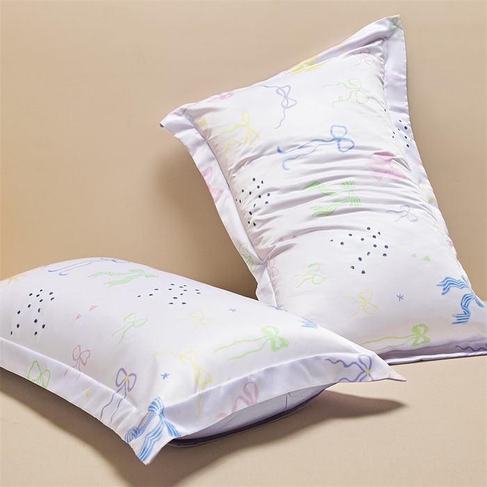 91家纺网 家纺一手货源 找家纺 笙意家纺 2025新款水洗真丝数码印花卡通枕套 蝴蝶结