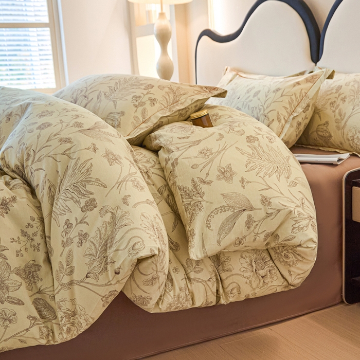 91家纺网 家纺一手货源 找家纺 棉乐町家居 2025新款全棉小清新人字纹四件套 秋日落叶