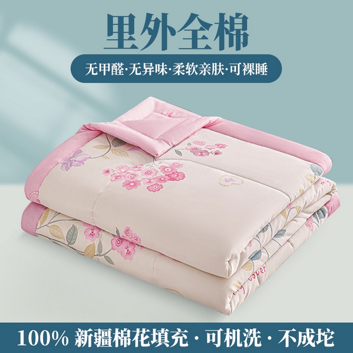 91家纺网 家纺一手货源 找家纺 羽梦家纺 2025新款新疆棉花全棉夏凉被被子被芯 浅花悠悠