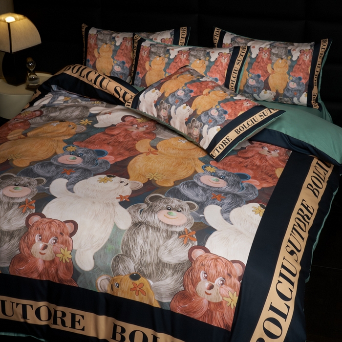 91家纺网 家纺一手货源 找家纺 花沐 2025新款轻奢潮牌亲肤棉纯棉四件套 美美熊