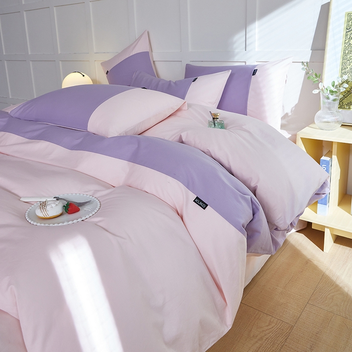 91家纺网 家纺一手货源 找家纺 慕希2025新款13372全棉拼色正拼四件套系列-简尚 简尚-香芋紫