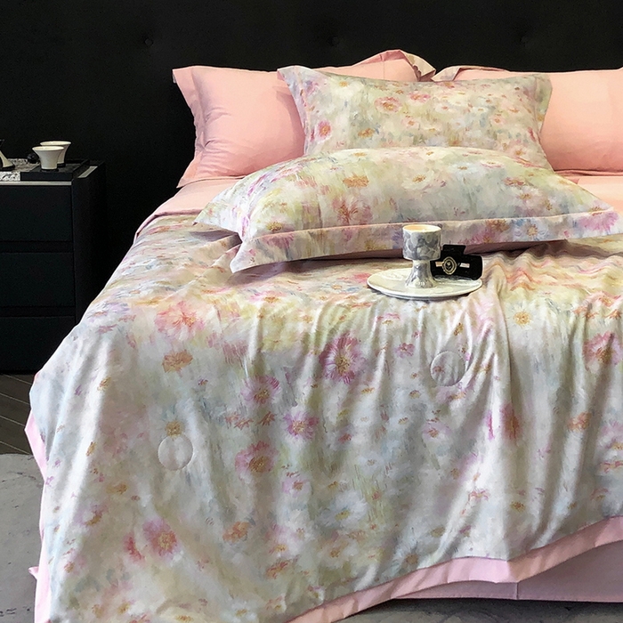 91家纺网 家纺一手货源 找家纺 立奥被业 2025新款雪纺纱夏被超柔数码印花夏被雪纺夏凉被 安娜-水粉