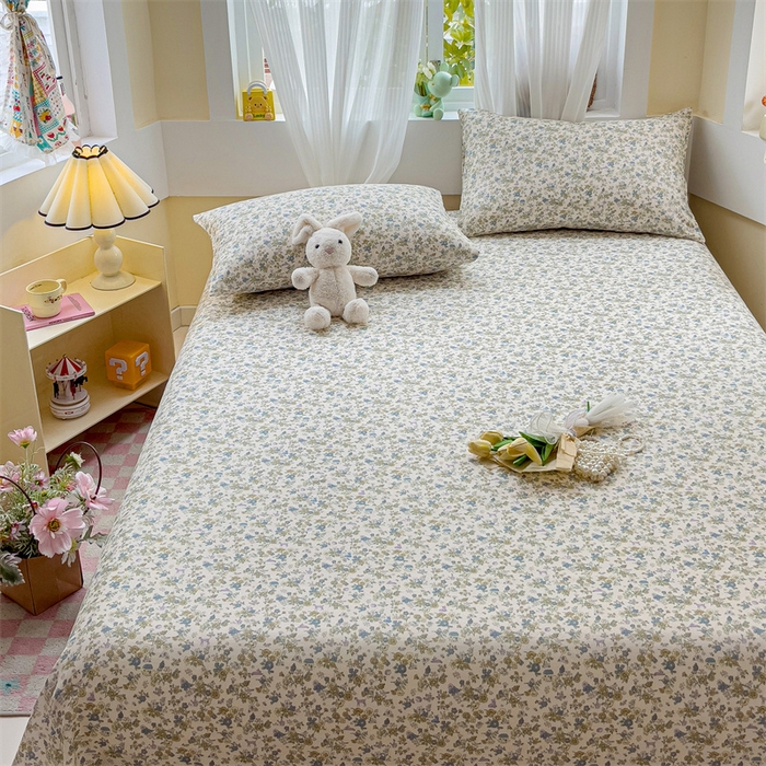 91家纺网 家纺一手货源 找家纺 名兮-2025新款全棉双层纱床单 双层纱-粉黛蓝