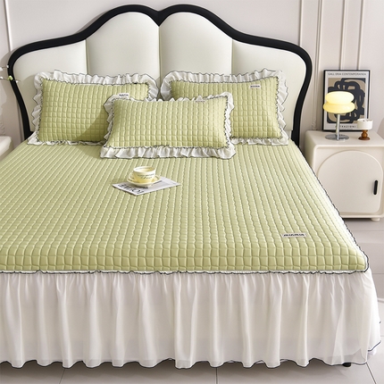 91家纺网 家纺一手货源 找家纺 小牛席业 2025新款凉感小冰块乳胶席床裙款）凉席藤席冰藤席竹席空调席草席冰丝席豆豆席乳胶席三件套 凉感小冰块乳胶席床裙款-松石绿