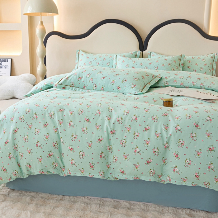 91家纺网 家纺一手货源 找家纺 棉乐町家居 2025新款全棉小清新人字纹四件套 清新薄荷