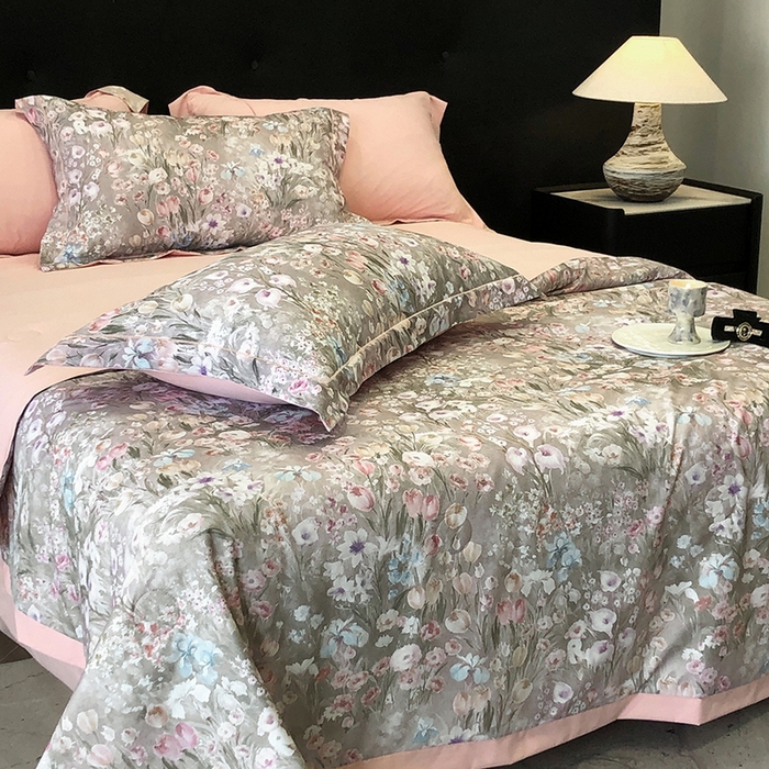 91家纺网 家纺一手货源 找家纺 立奥被业 2025新款雪纺纱夏被超柔数码印花夏被雪纺夏凉被 绽放-水粉