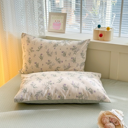 91家纺网 家纺一手货源 找家纺 （总）清雅福2025新款喷气全棉印花13372小清新四件套及单品-单枕套