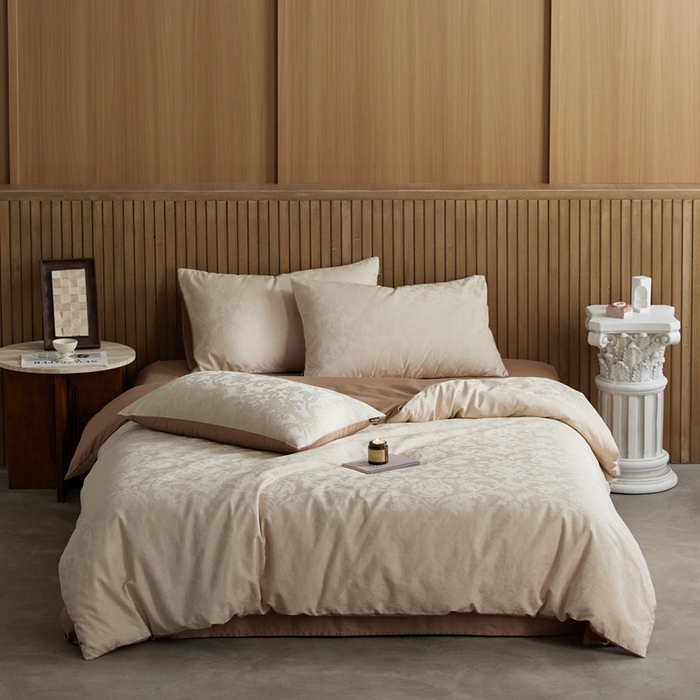 91家纺网 家纺一手货源 找家纺 安莱生活 2025全棉浮雕提花四件套-科林斯系列 科林斯-米卡其