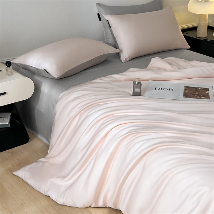 91家纺网 家纺一手货源 找家纺 笙意家纺 2025新款水洗真丝简约时尚四件套-简爱系列 简爱-奶油粉+山灰