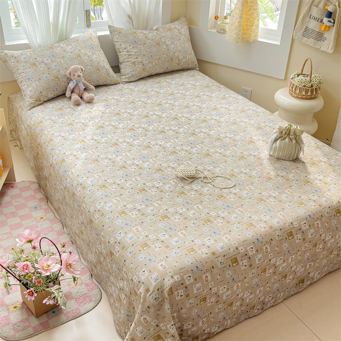 91家纺网 家纺一手货源 找家纺 名兮-2025新款全棉双层纱床单 双层纱-波波乐园