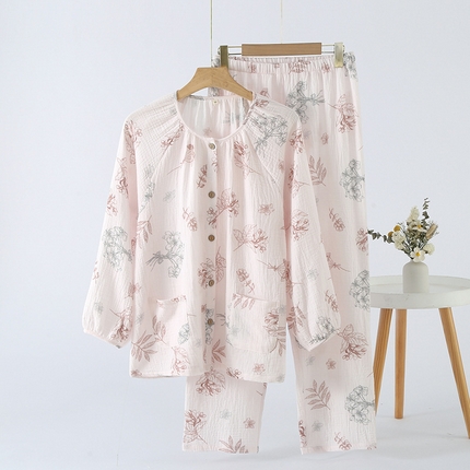 91家纺网 家纺一手货源 找家纺 （总）洛兰沙家居馆【只代发】【只代发】 简约印花睡衣女春夏季宽松休闲家居服