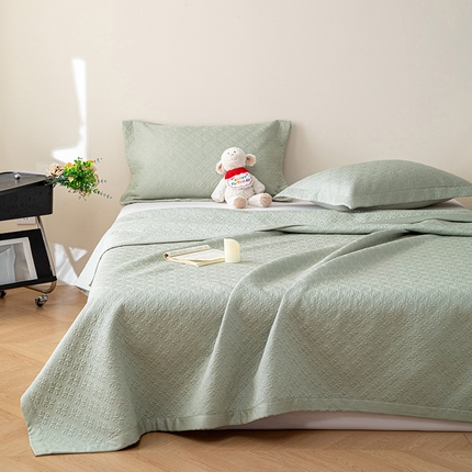 91家纺网 家纺一手货源 找家纺 漫时光 2025春夏新款纯色双面莱赛尔天丝砂洗床盖三件套 天丝-茶绿