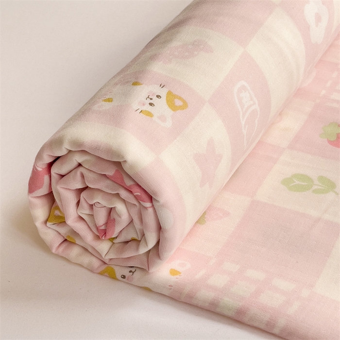 91家纺网 家纺一手货源 找家纺 名兮-2025新款全棉双层纱床单 双层纱-格子喵