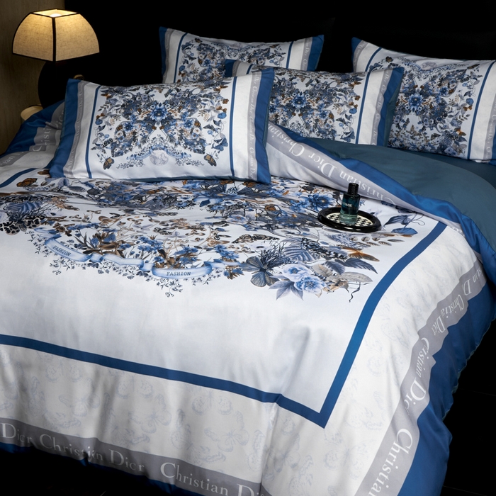 91家纺网 家纺一手货源 找家纺 花沐 2025新款轻奢潮牌亲肤棉纯棉四件套 蓝蝶