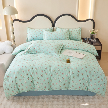 棉乐町家居 2025新款全棉小清新人字纹四件套 清新薄荷