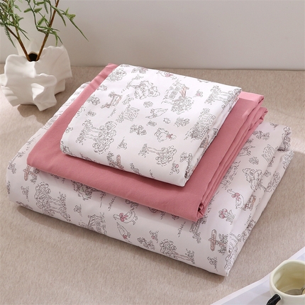 91家纺网 家纺一手货源 找家纺 织写 2025新款A类双层纱针织棉四件套床单四件套床单四件套小清新四件套 乡间漫步