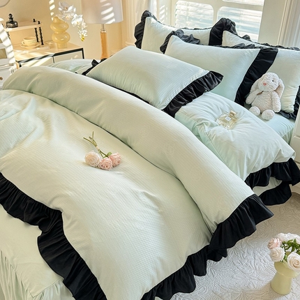 91家纺网 家纺一手货源 找家纺 （总）逸尚阁 2025新款水洗磨毛提花花边四件套--邂逅系列(提供买家秀)