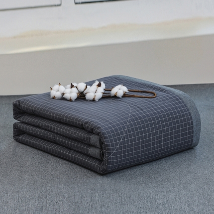 柠萌家居 2025新款全棉色织水洗棉棉花夏被四件套里外全棉 夏凉被被子被芯 灰小格